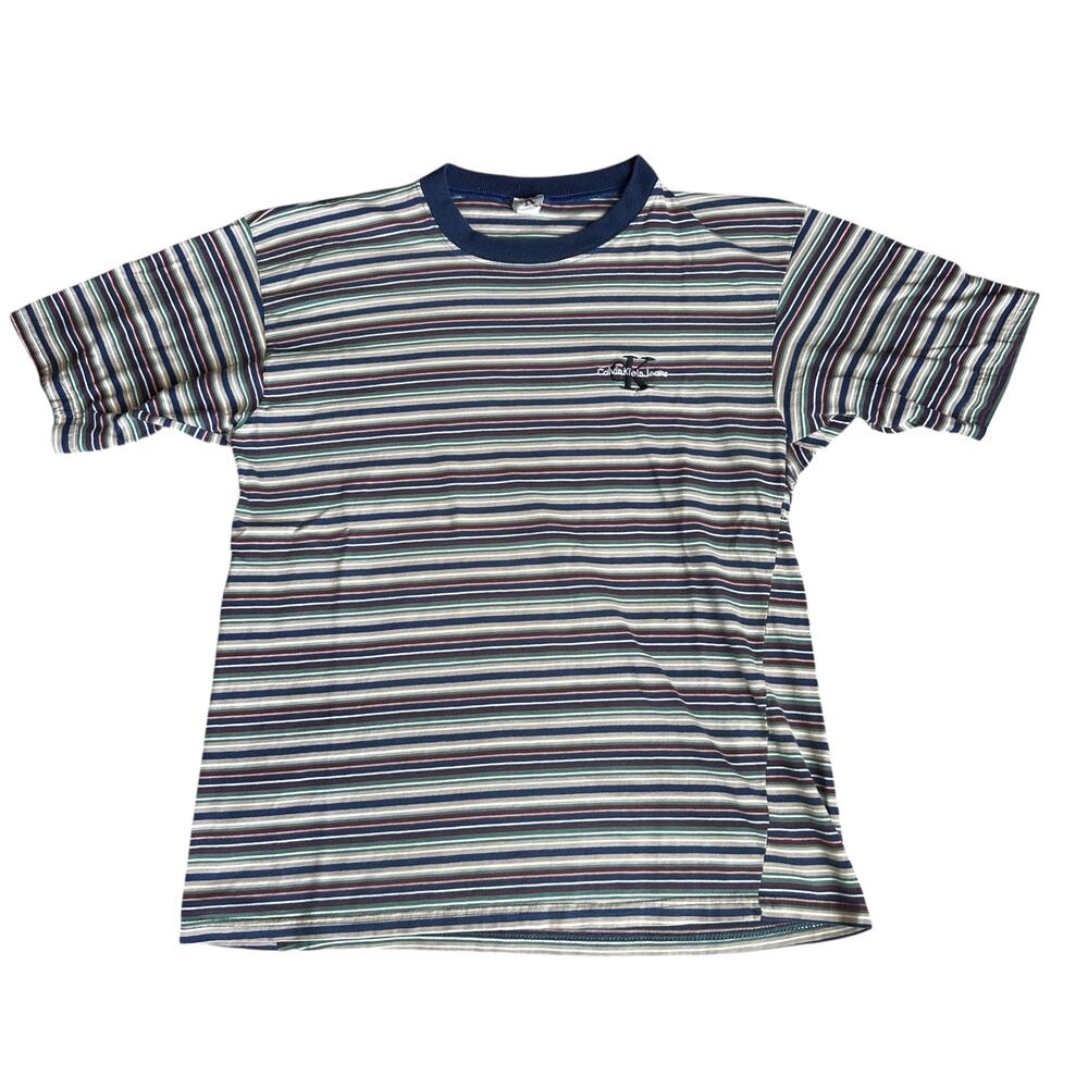 Vintage Calvin Klein Stripe Tee Shirt Mens Large